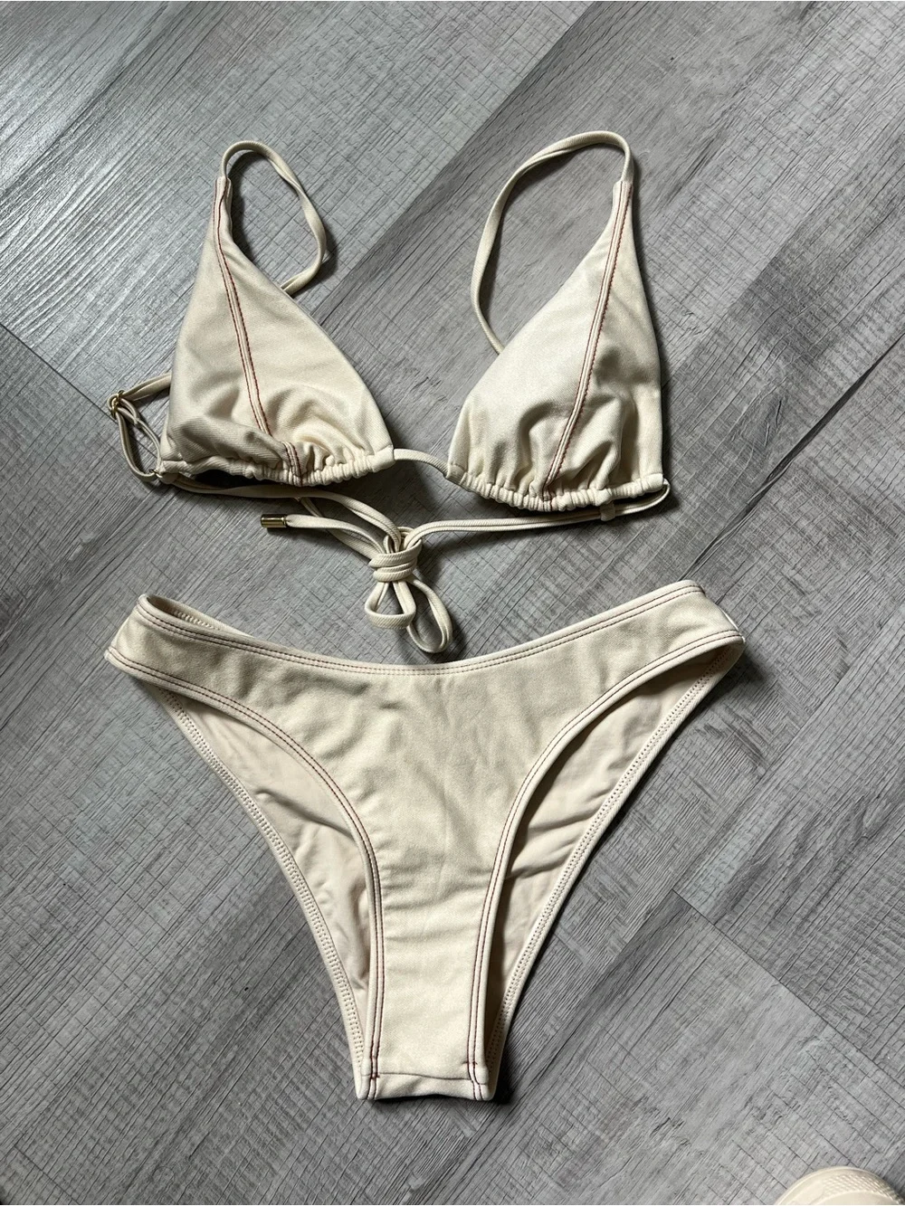 MONDAY SWIMWEAR Kauai Top + Byron Bikini Bottoms in Champage Denim Small